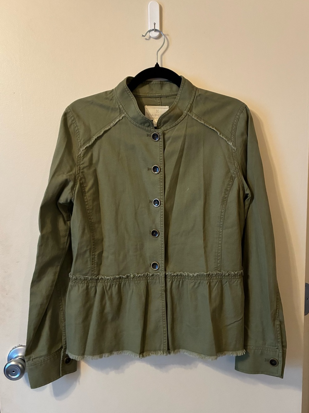 Caslon Olive Army Green Raw Hem Frayed Peplum Twill Utility Jacket Military S